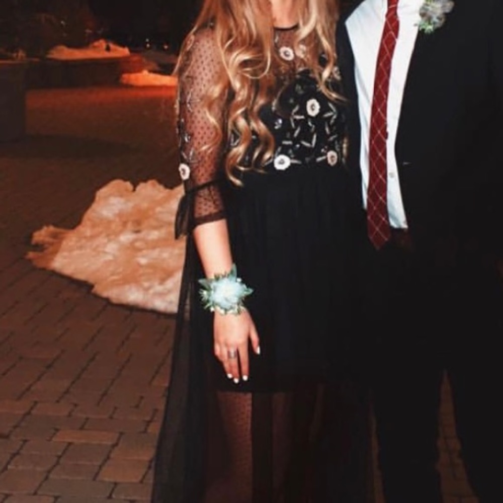 H&M black flower embroidered dress